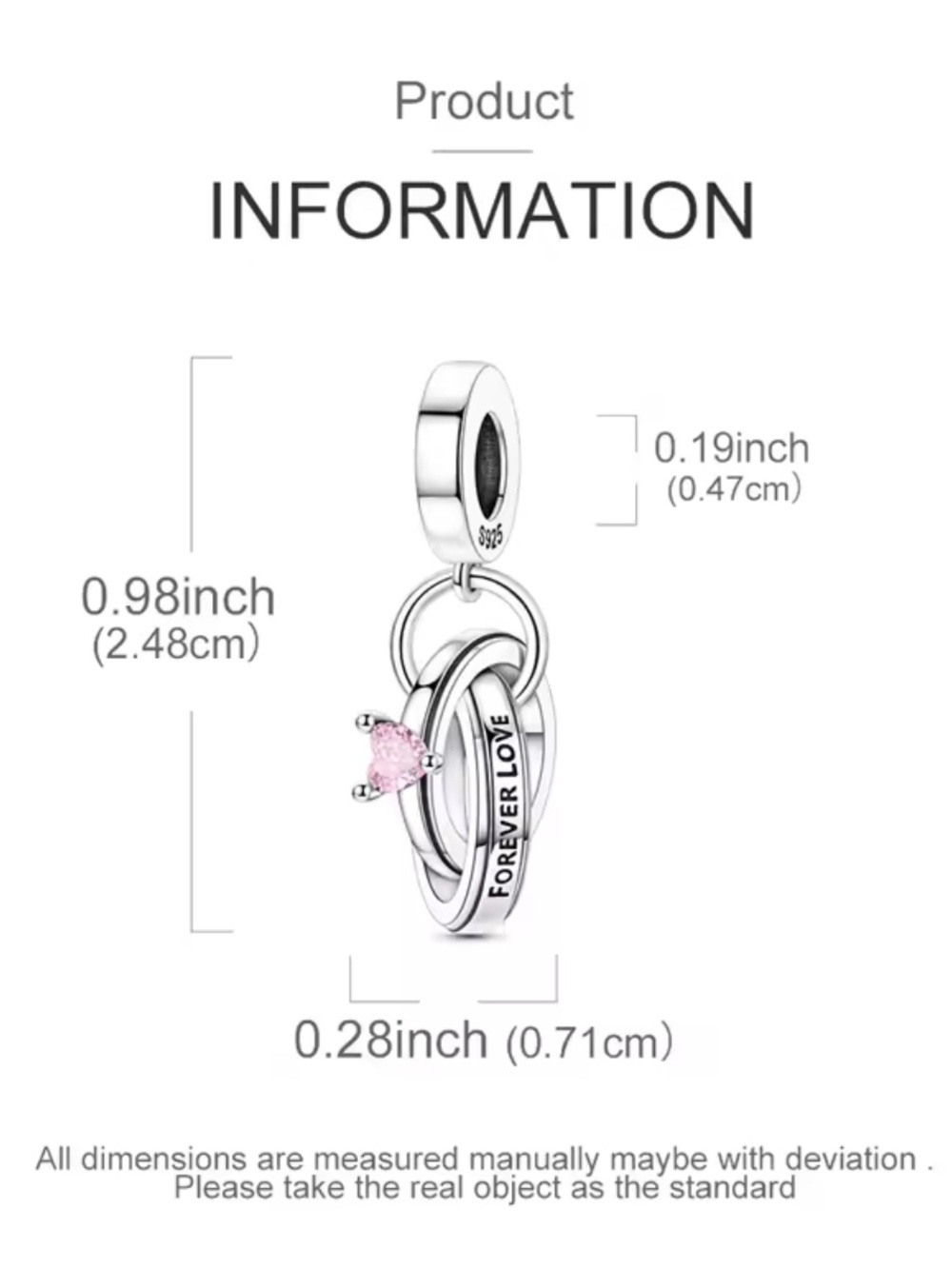 Pandora Silver Forever Love Charm with Pink Heart Accent